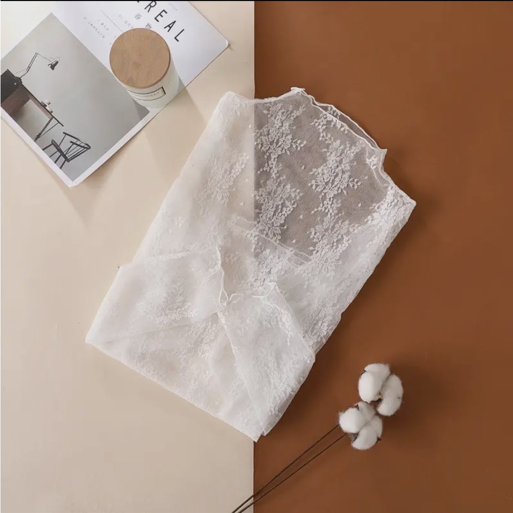 Semi Sheer Mesh Floral Lace Layering Top